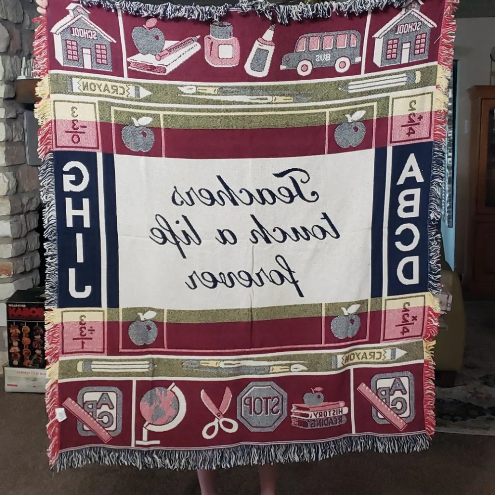 VTG 1995 Teacher's tapestry throw blanket cotton Teachers Touch a Life Forever
